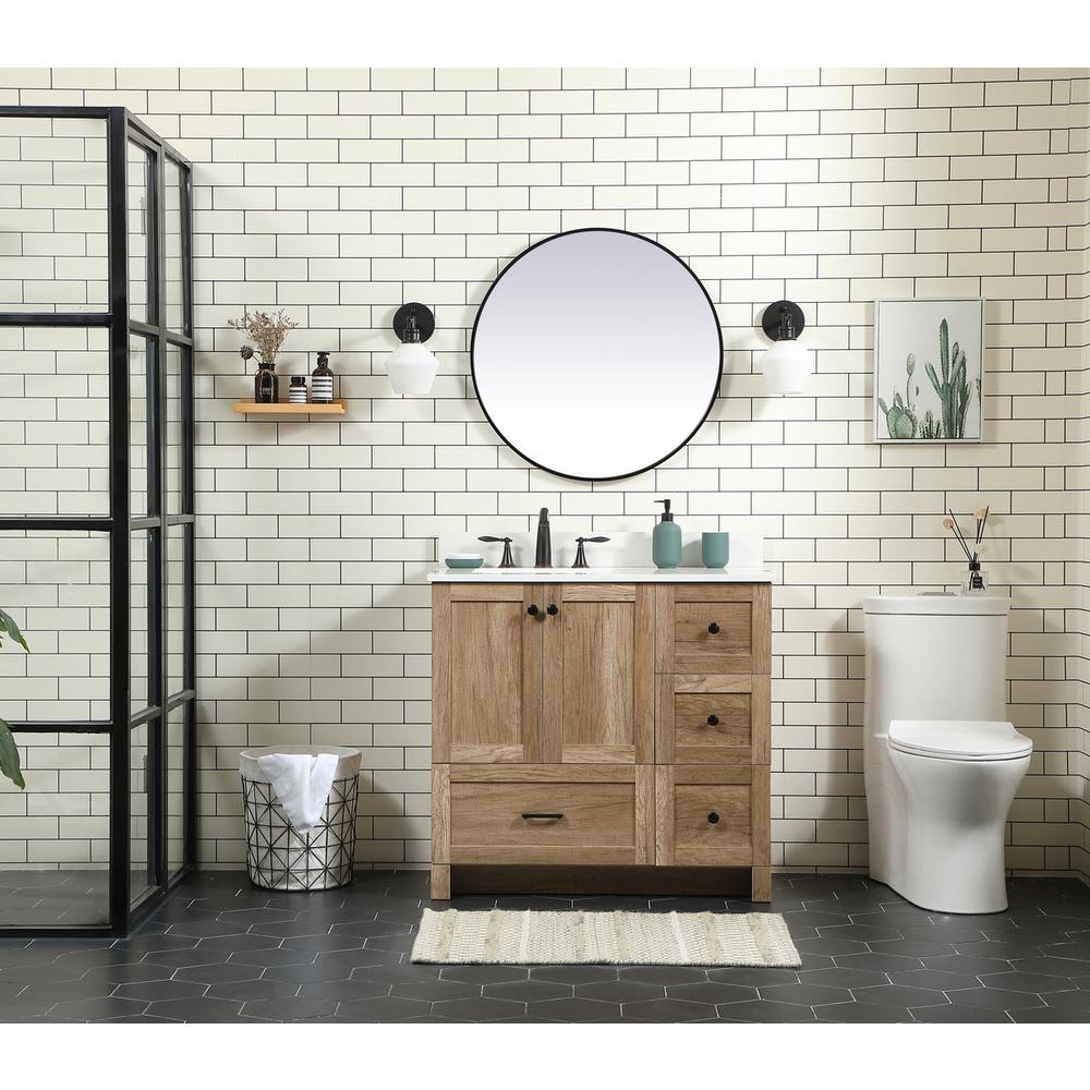 36 Inch Single Bathroom Vanity In Natural Oak With Backsplash. Picture 4