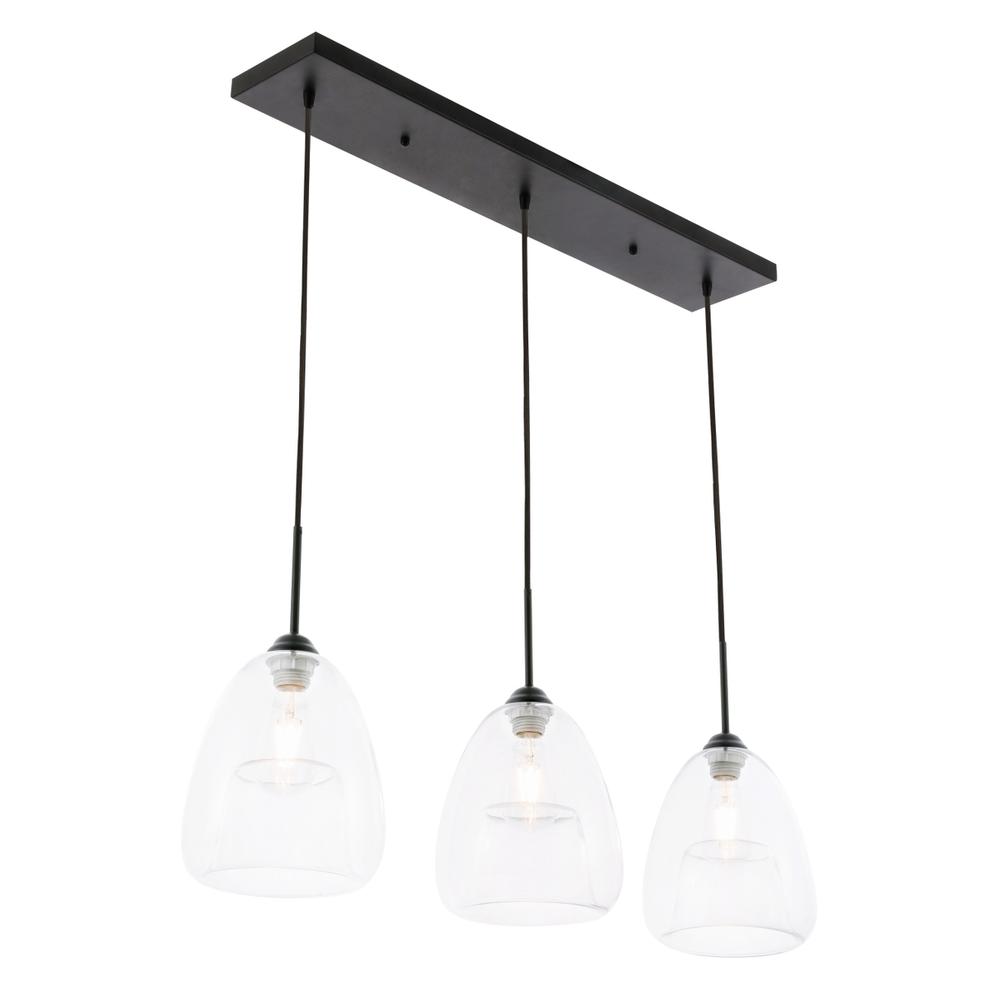 Kason 3 Light Black And Clear Glass Pendant. Picture 8