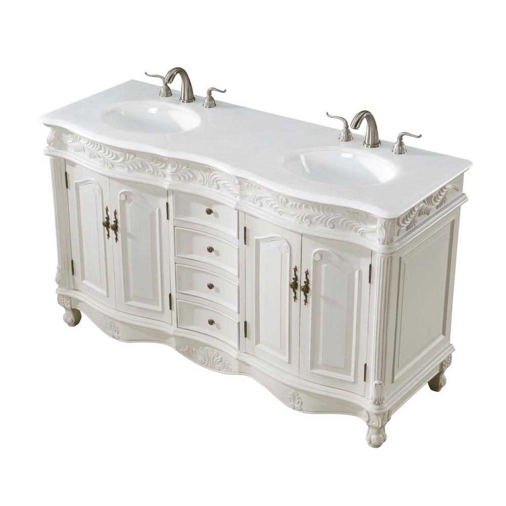60 Inch Double Bathroom Vanity In Antique White. Picture 7