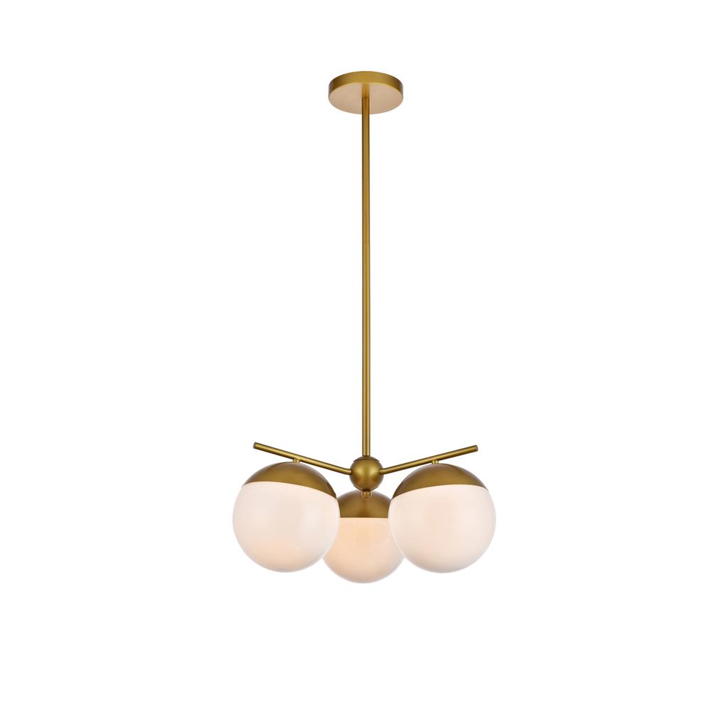Eclipse 3 Lights Brass Pendant With Frosted White Glass. Picture 1