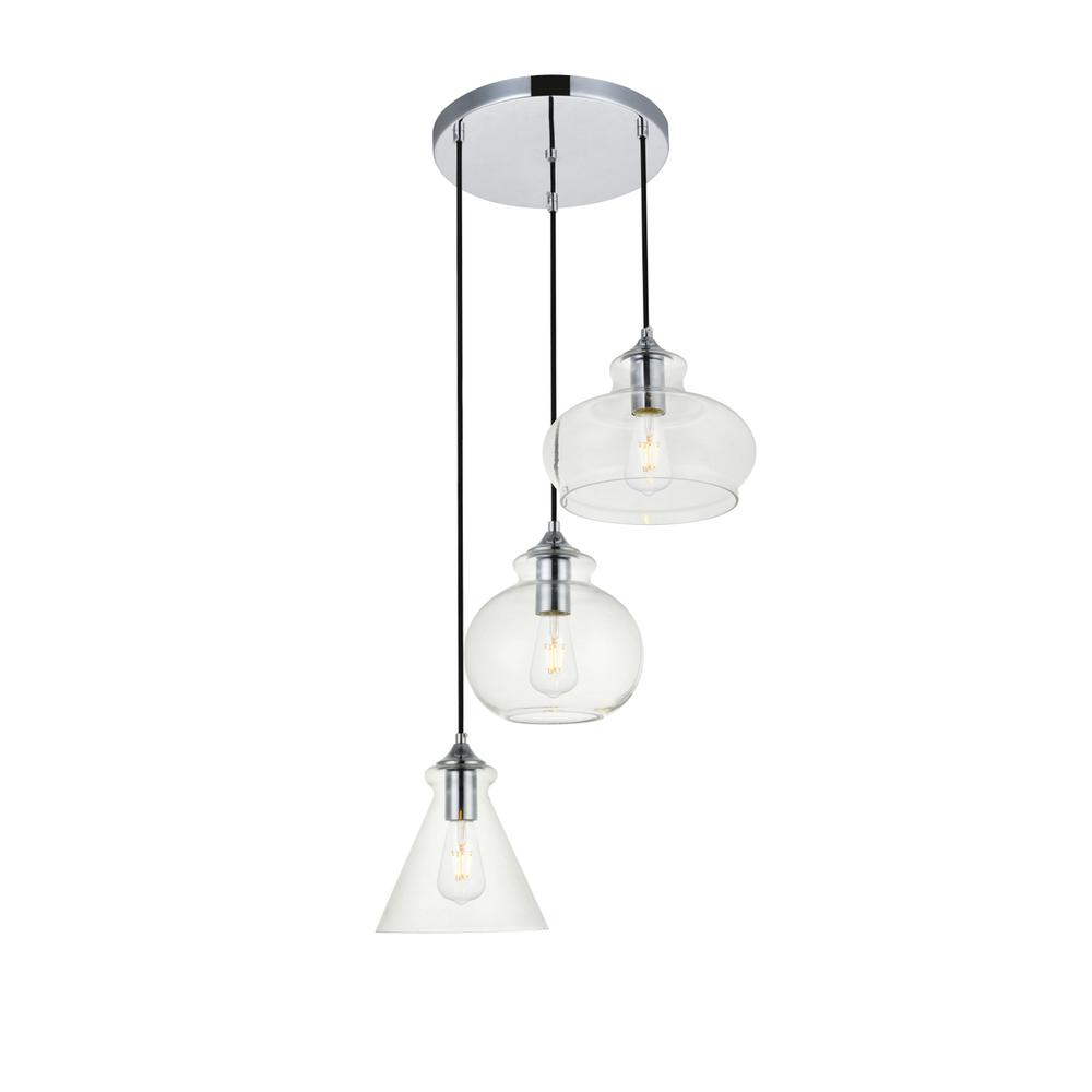 Destry 3 Lights Chrome Pendant With Clear Glass. Picture 2