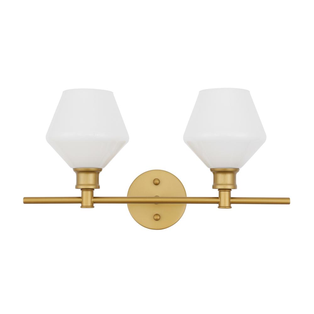 Gene 2 Light Brass And Frosted White Glass Wall Sconce. Picture 2