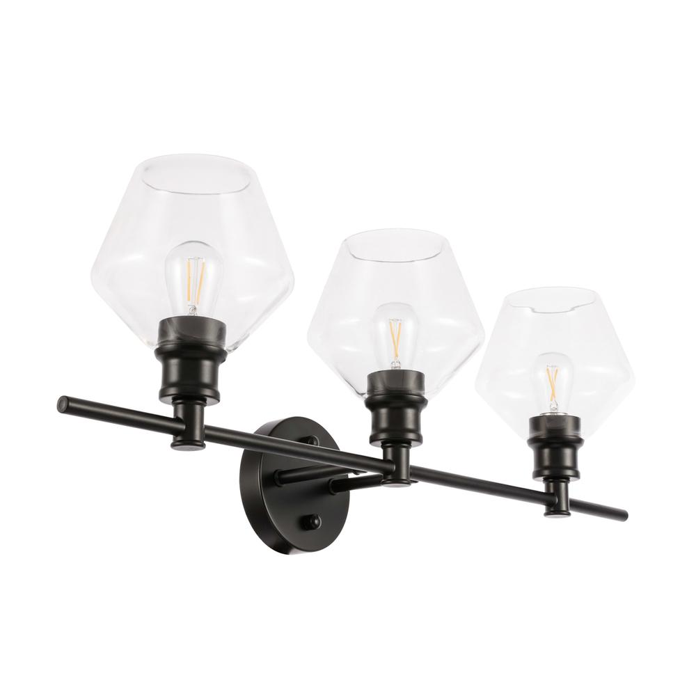 Gene 3 Light Black And Clear Glass Wall Sconce. Picture 8