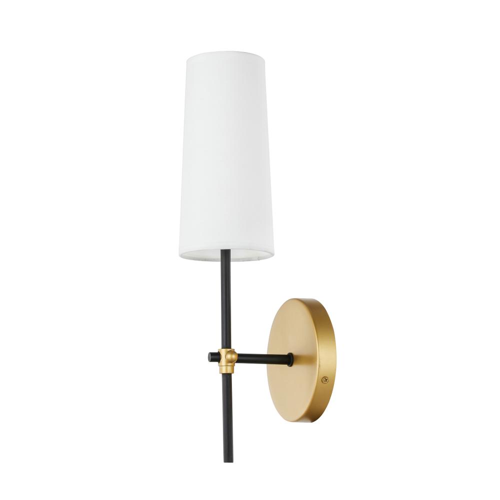 Mel 1 Light Brass And Black And White Shade Wall Sconce. Picture 7
