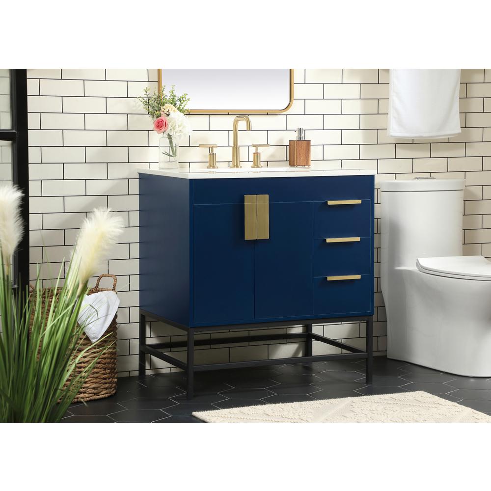 32 Inch Single Bathroom Vanity In Blue. Picture 2