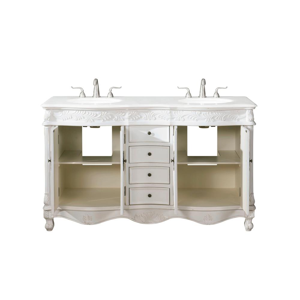 60 Inch Double Bathroom Vanity In Antique White. Picture 9