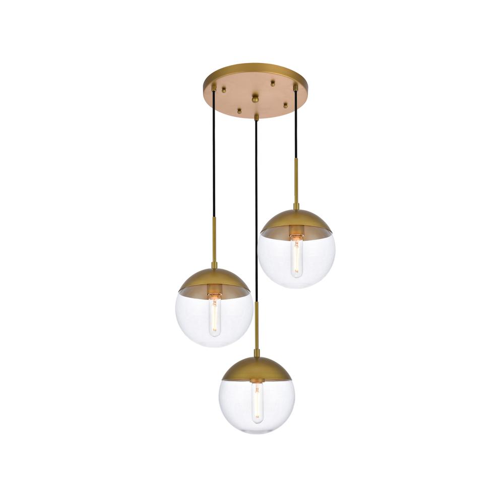 Eclipse 3 Lights Brass Pendant With Clear Glass. Picture 1