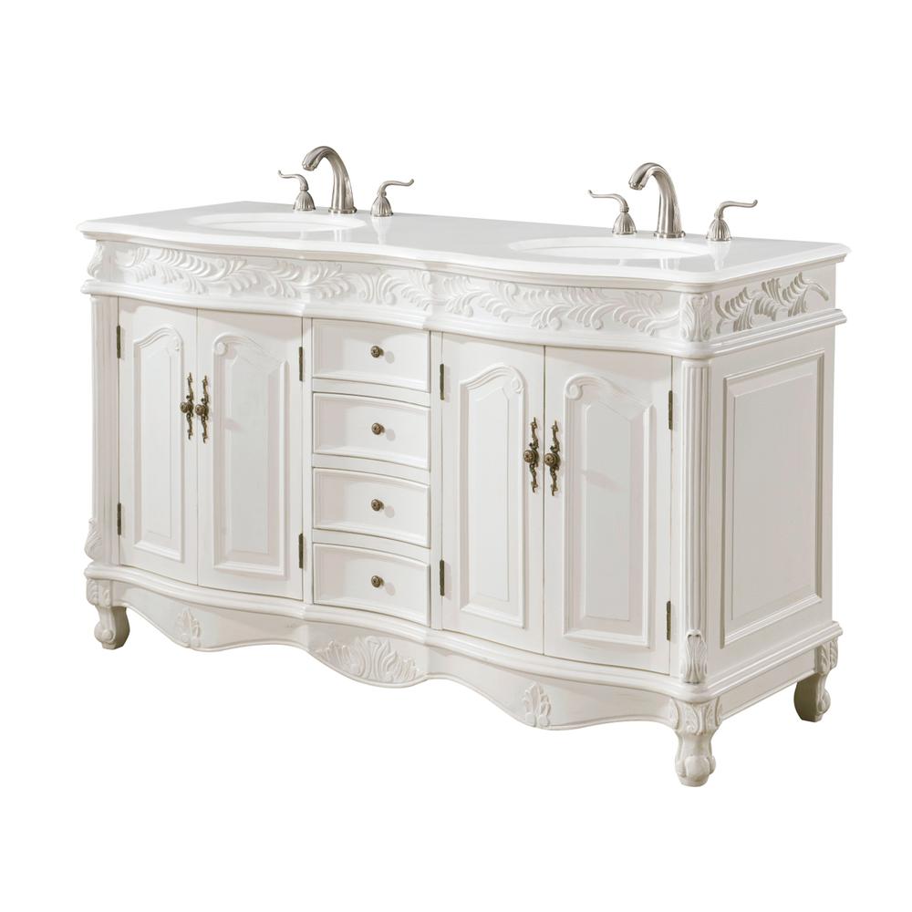 60 Inch Double Bathroom Vanity In Antique White. Picture 6