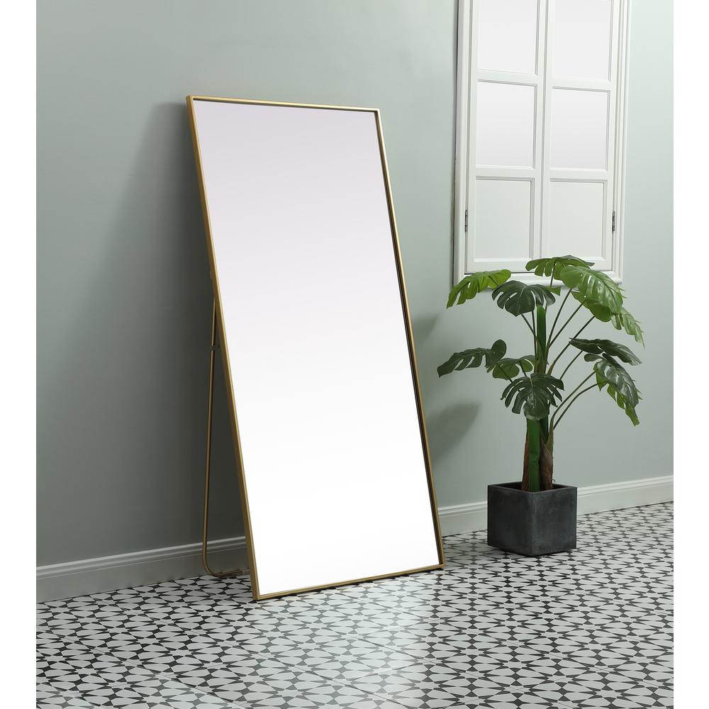 Metal Frame Rectangle Full Length Mirror 30X60 Inch In Brass. Picture 2