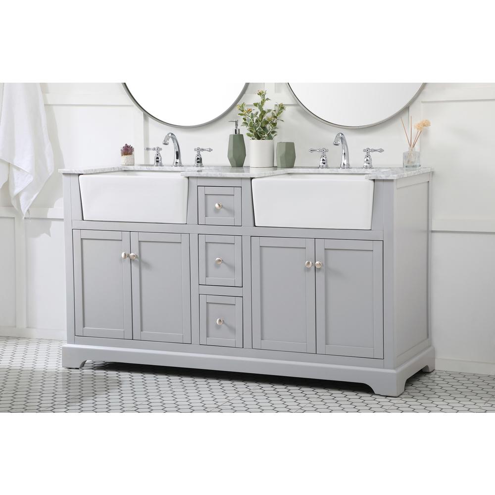 60 Inch Double Bathroom Vanity In Grey. Picture 2