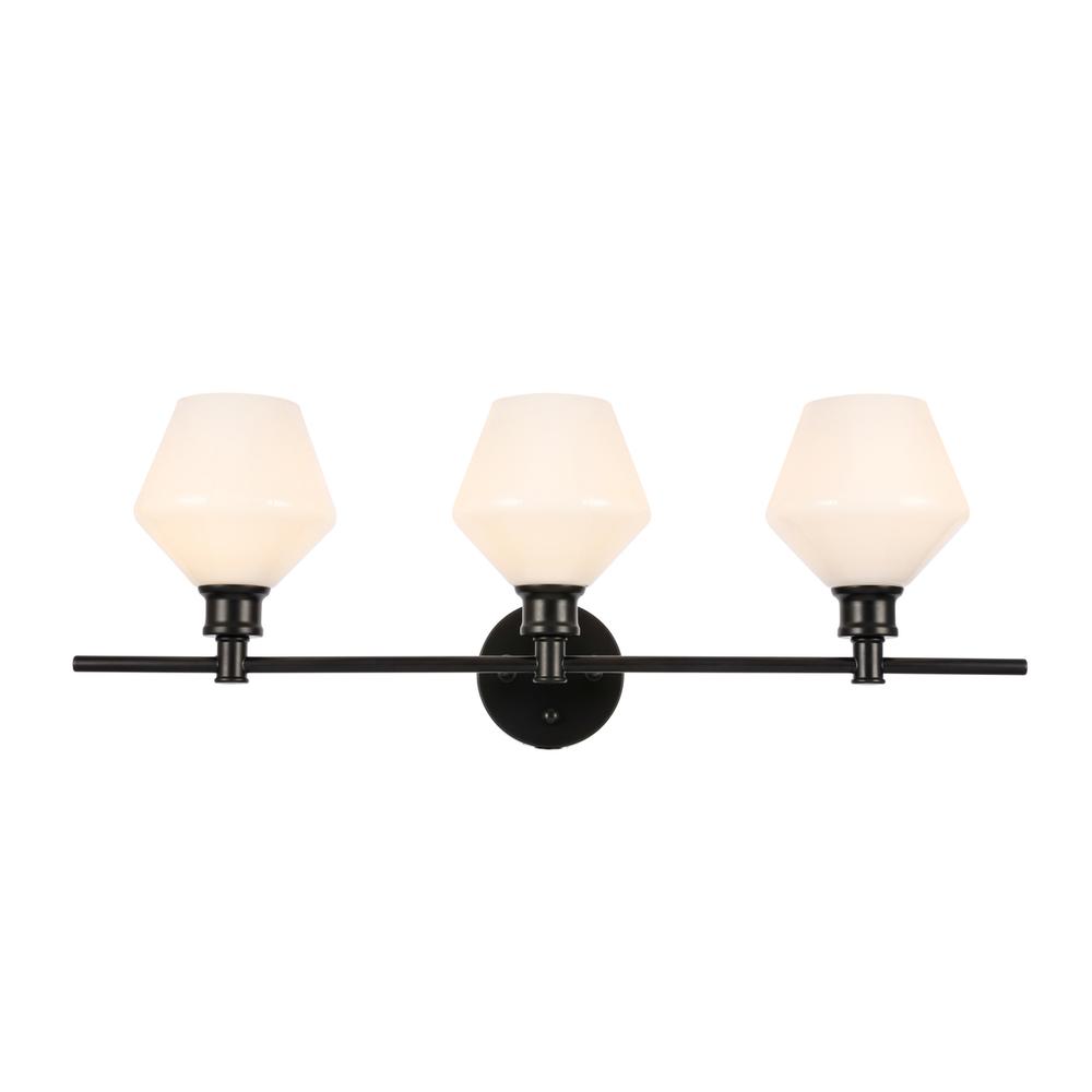 Gene 3 Light Black And Frosted White Glass Wall Sconce. Picture 1