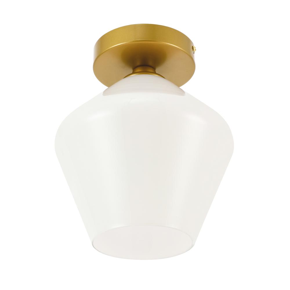 Gene 1 Light Brass And Frosted White Glass Flush Mount. Picture 8
