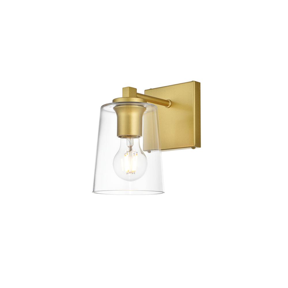 Kacey 1 Light Brass And Clear Bath Sconce. Picture 2