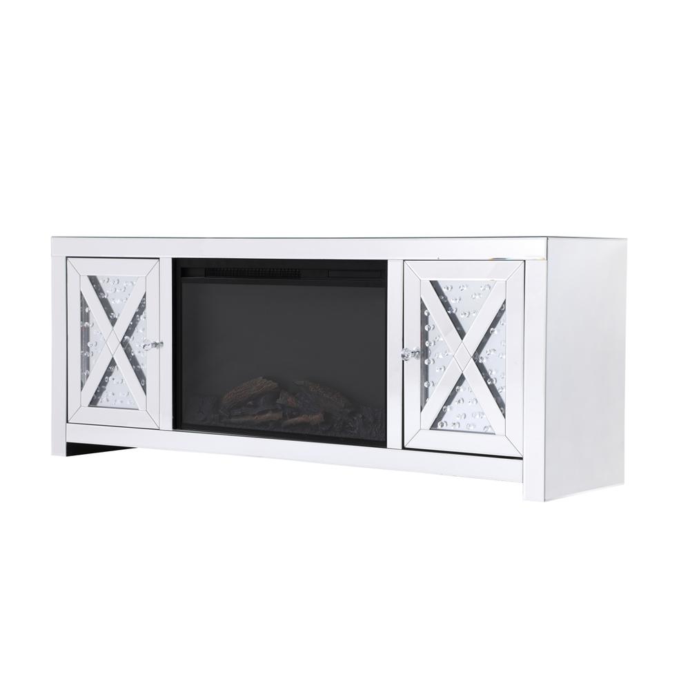 59 In. Crystal Mirrored Tv Stand With Wood Log Insert Fireplace. Picture 8