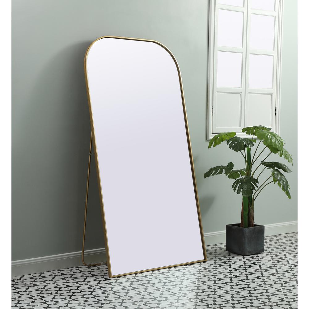 Metal Frame Arch Full Length Mirror 35X66 Inch In Brass. Picture 2