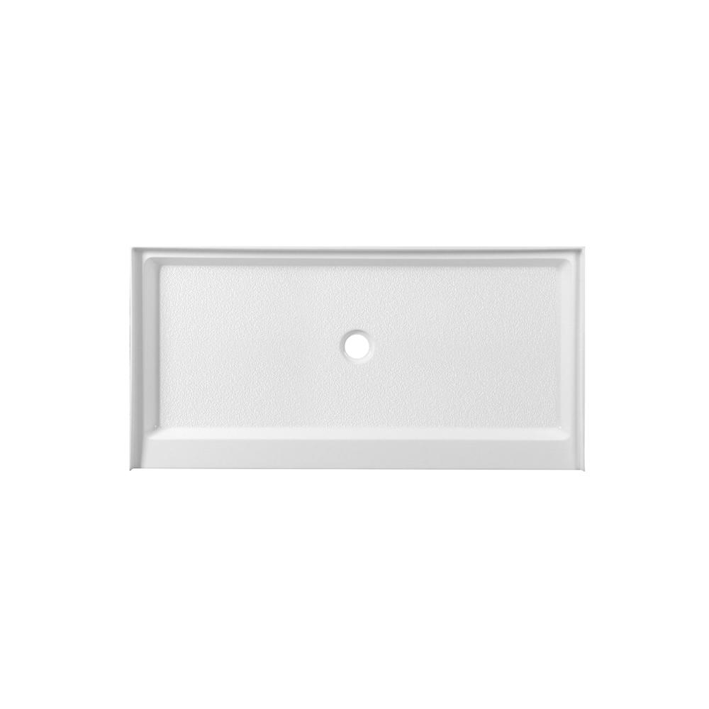 60X30 Inch Single Threshold Shower Tray Center Drain In Glossy White. Picture 1