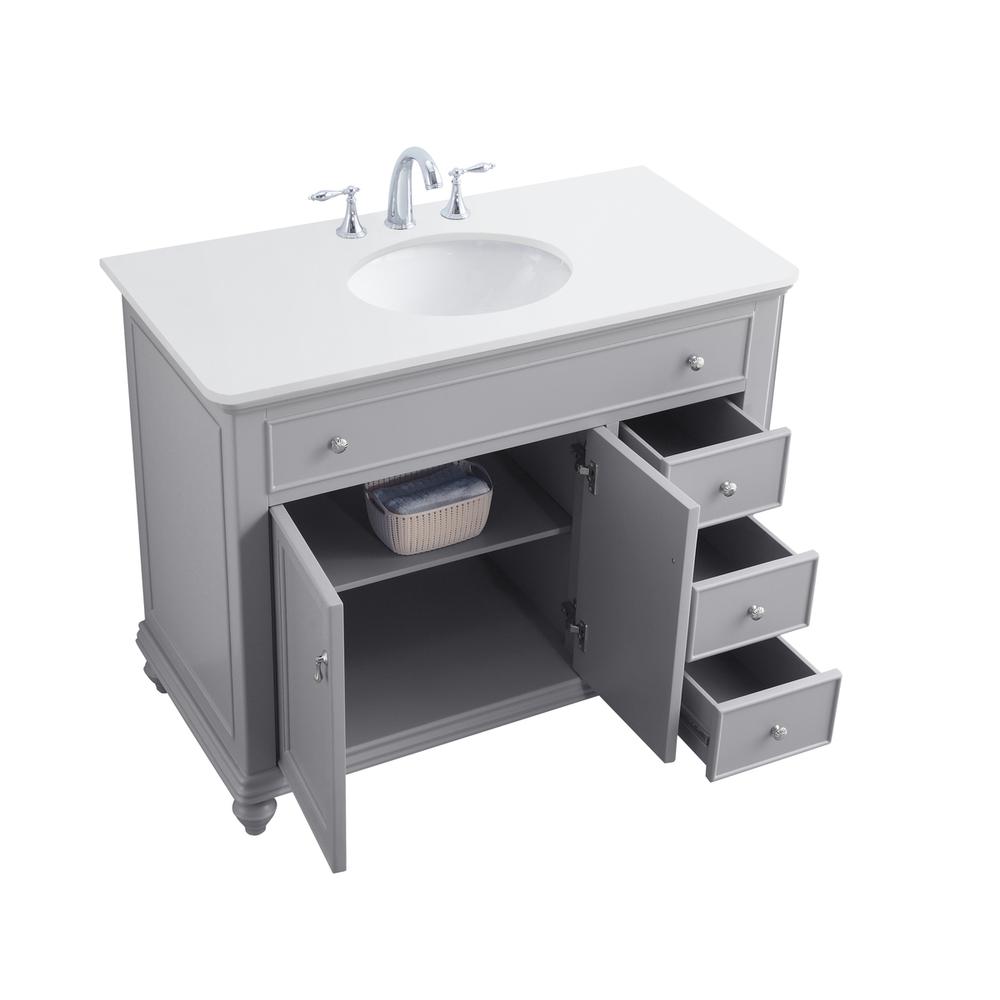 42 Inch Single Bathroom Vanity In Light Grey With Ivory White Engineered Marble. Picture 13