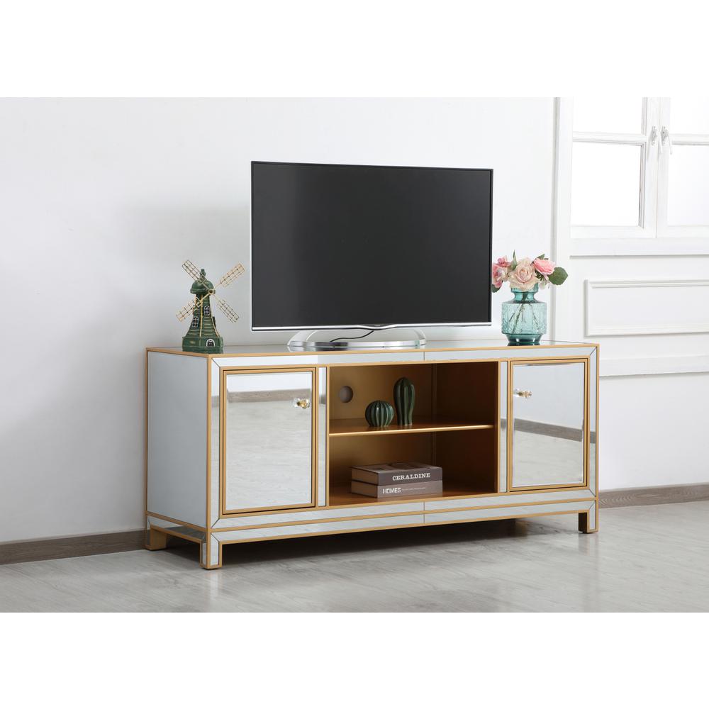 Reflexion 60 In. Mirrored Tv Stand In Gold. Picture 2