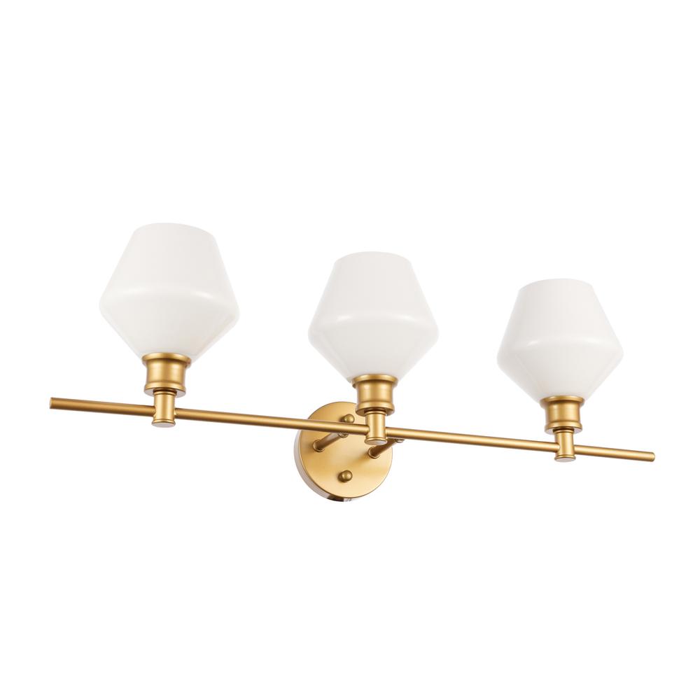Gene 3 Light Brass And Frosted White Glass Wall Sconce. Picture 4