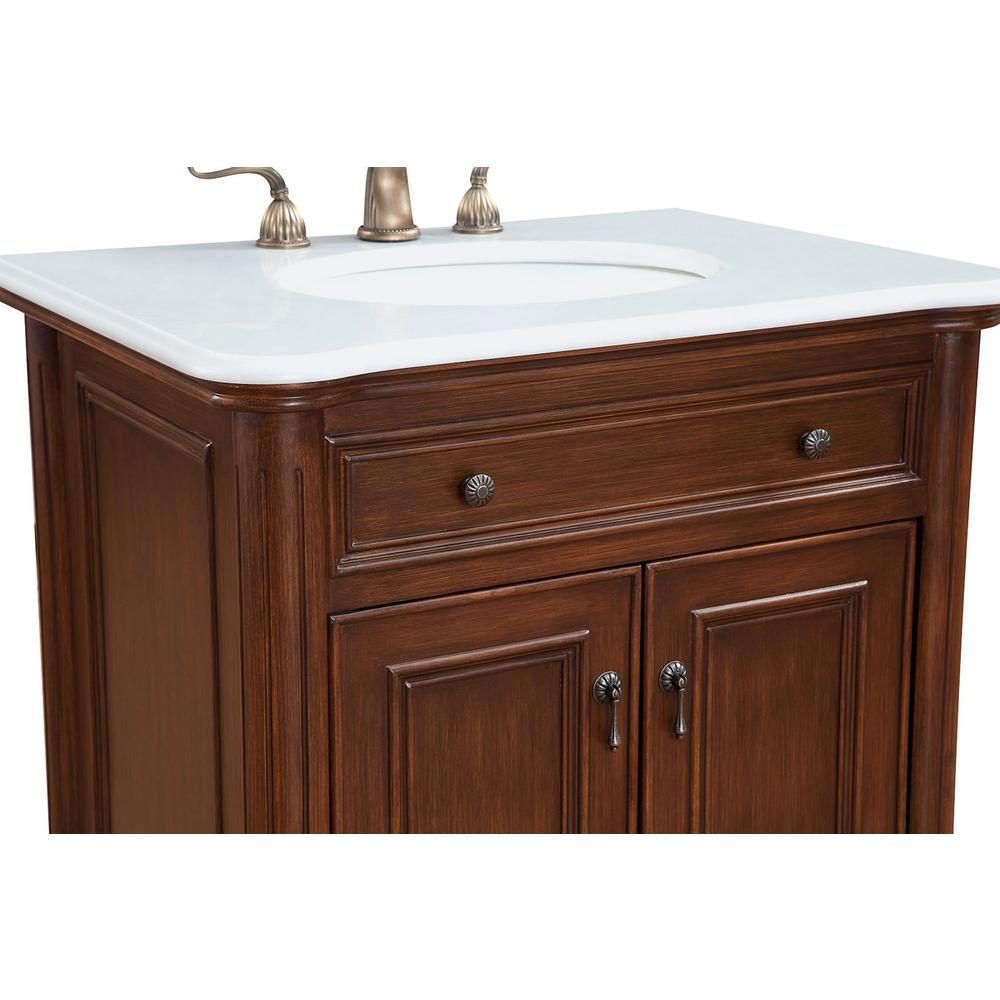 30 Inch Single Bathroom Vanity In Teak Color With Ivory White Engineered Marble. Picture 4