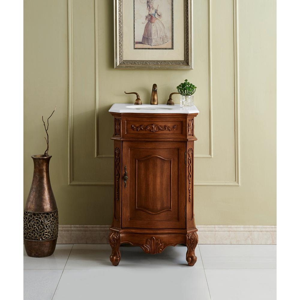 21 Inch Single Bathroom Vanity In Teak Color With Ivory White Engineered Marble. Picture 9