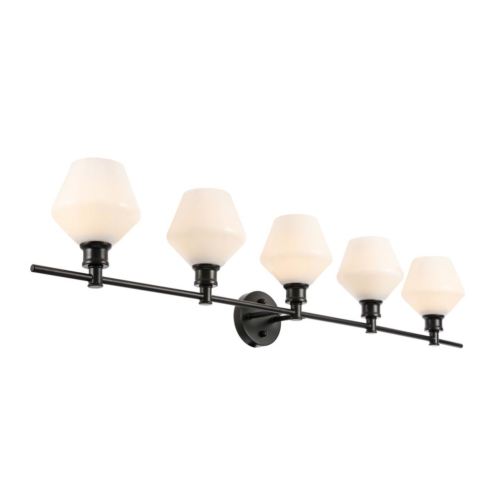 Gene 5 Light Black And Frosted White Glass Wall Sconce. Picture 7