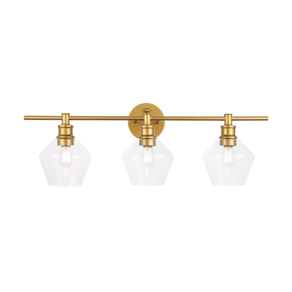 Gene 3 Light Brass And Clear Glass Wall Sconce. Picture 9