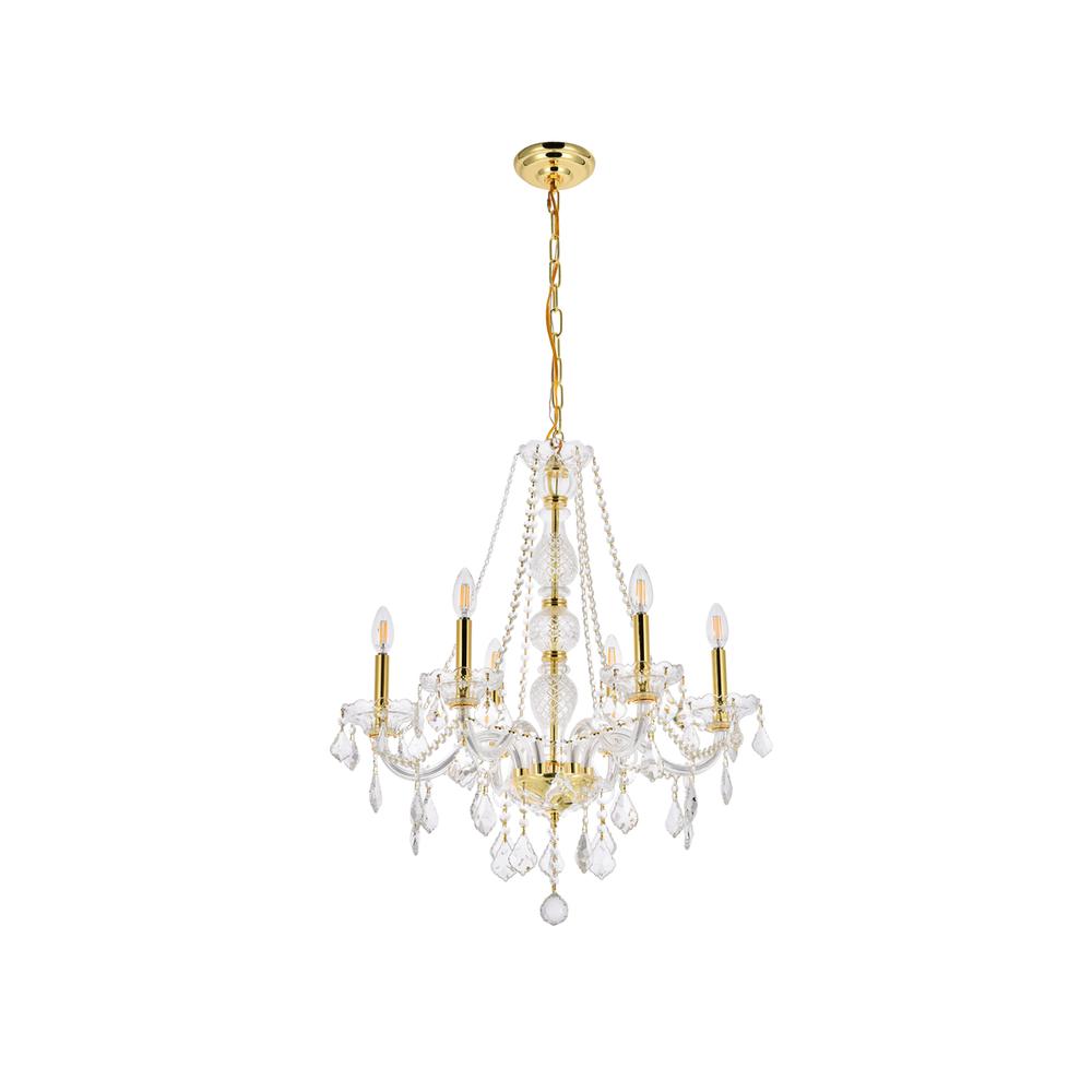 Verona 6 Light Gold Chandelier Clear Royal Cut Crystal. Picture 6