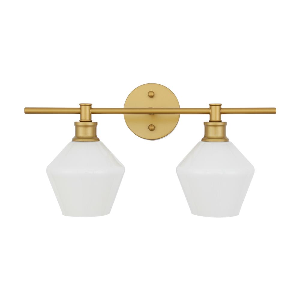 Gene 2 Light Brass And Frosted White Glass Wall Sconce. Picture 10