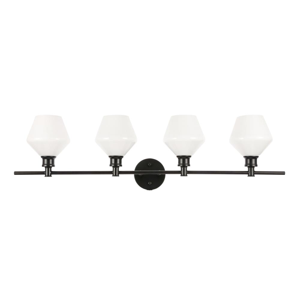 Gene 4 Light Black And Frosted White Glass Wall Sconce. Picture 2