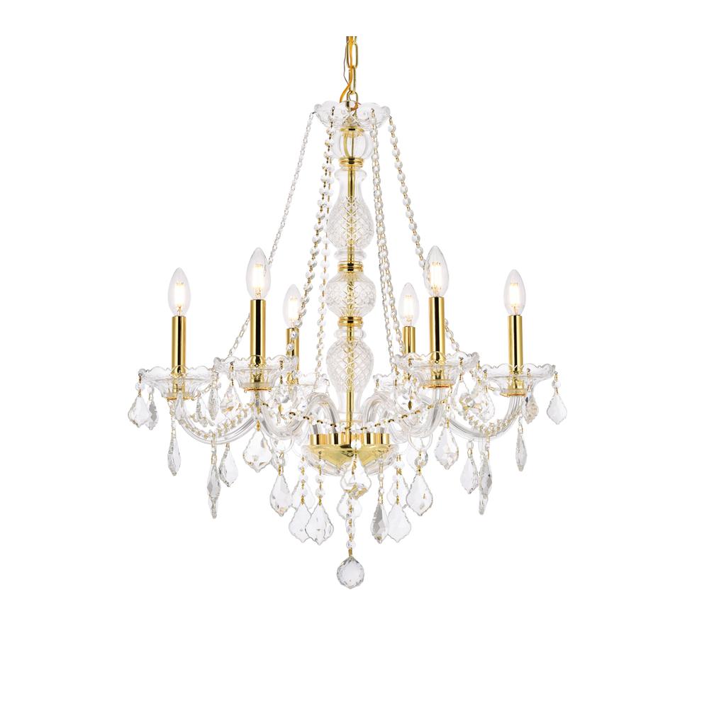 Verona 6 Light Gold Chandelier Clear Royal Cut Crystal. Picture 2