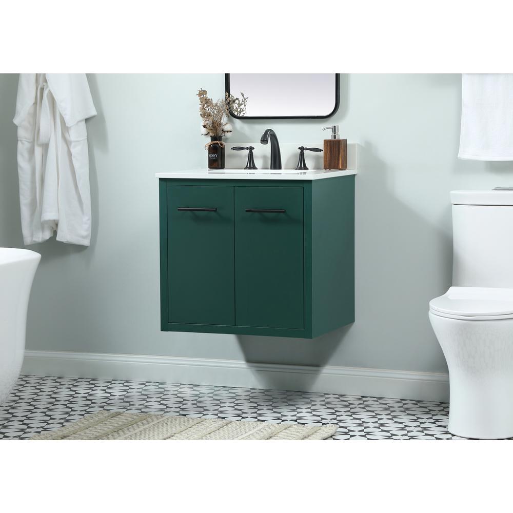 24 Inch Single Bathroom Vanity In Green With Backsplash. Picture 5