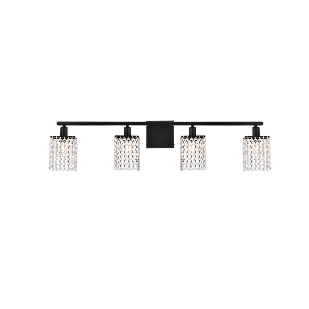 Phineas 4 Lights Bath Sconce In Black With Clear Crystals. Picture 1