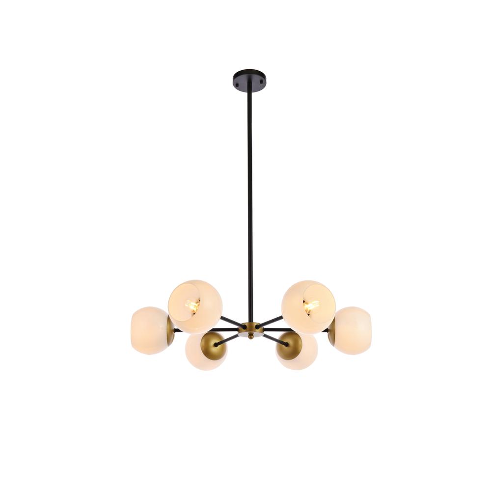 Briggs 30 Inch Pendant In Black And Brass With White Shade. Picture 1