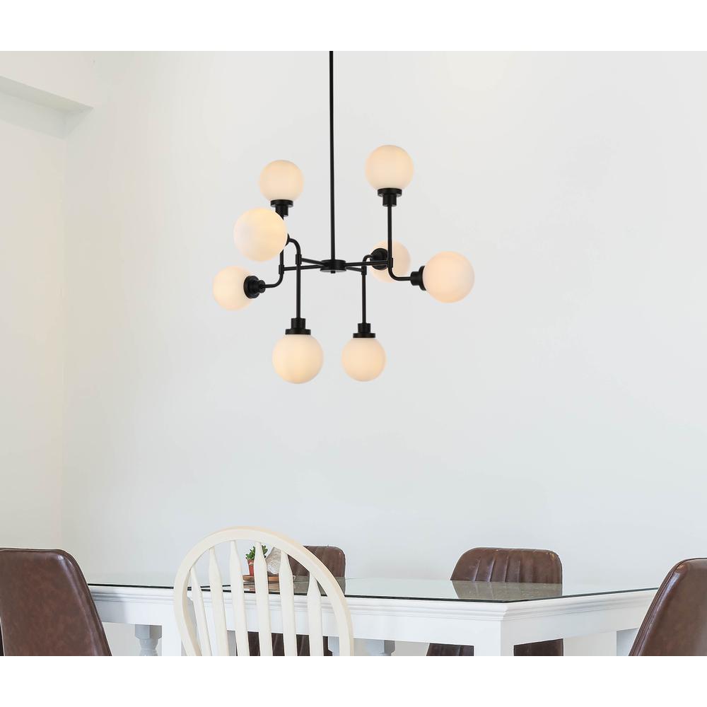 Hanson 8 Lights Pendant In Black With Frosted Shade. Picture 7