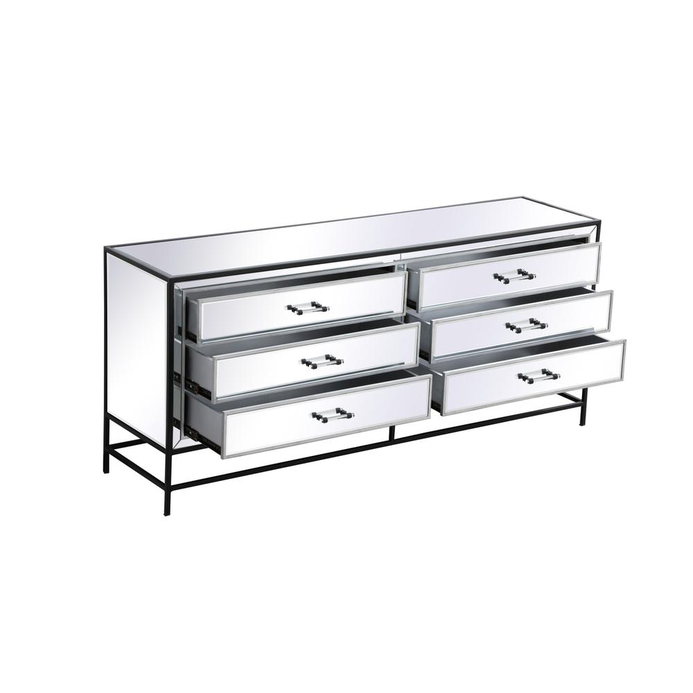 James 72 In. Mirrored Six Drawer Chest In Black. Picture 6