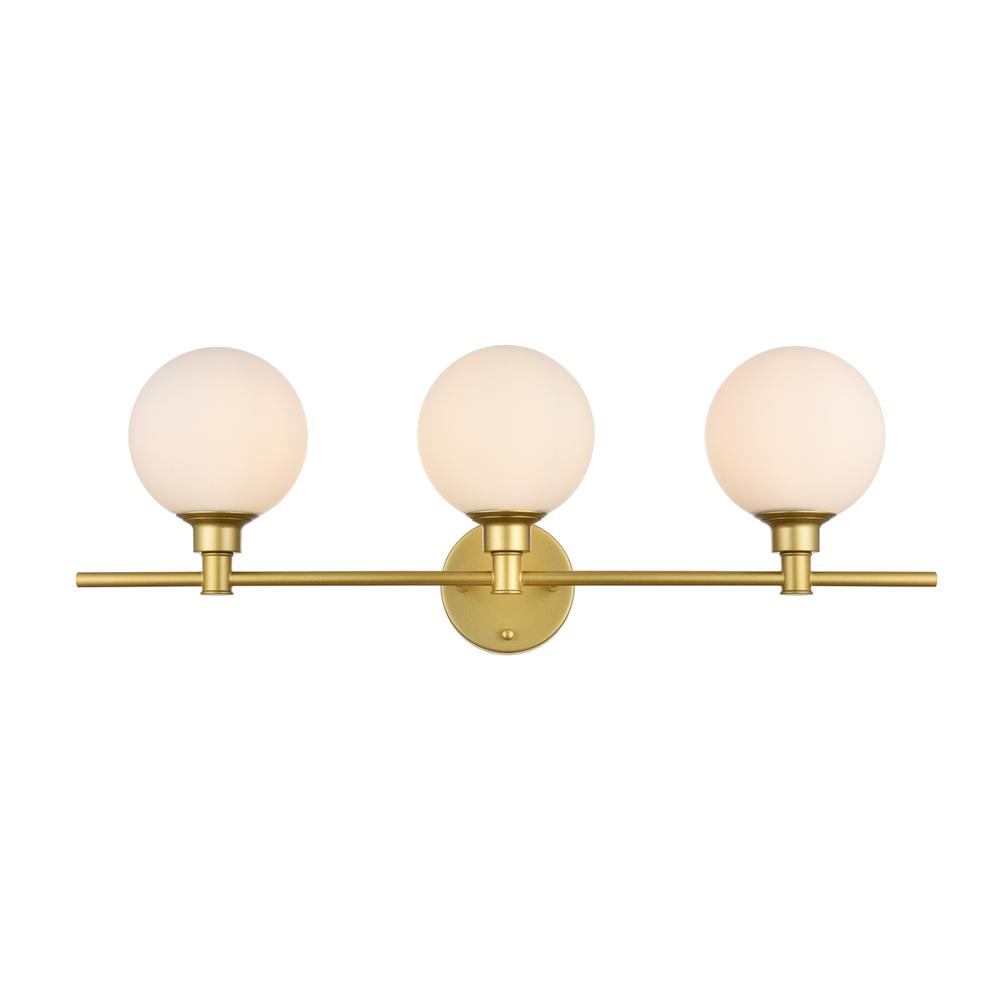 Cordelia 3 Light Brass And Frosted White Bath Sconce. Picture 1