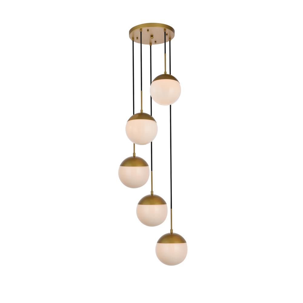 Eclipse 5 Lights Brass Pendant With Frosted White Glass. Picture 1