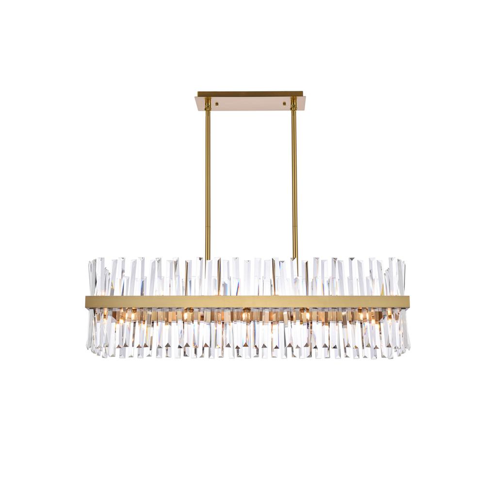 Serephina 42 Inch Crystal Rectangle Chandelier Light In Satin Gold. Picture 1