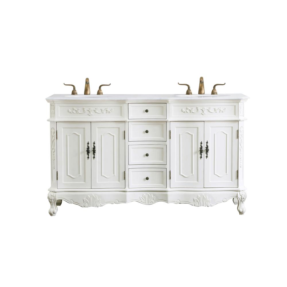 60 Inch Double Bathroom Vanity In Antique White. Picture 1