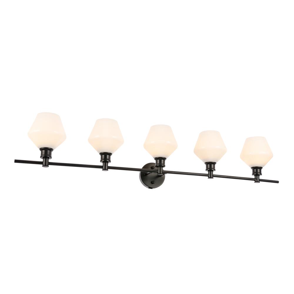 Gene 5 Light Black And Frosted White Glass Wall Sconce. Picture 3