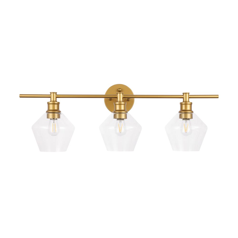 Gene 3 Light Brass And Clear Glass Wall Sconce. Picture 10