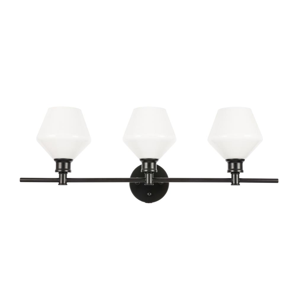 Gene 3 Light Black And Frosted White Glass Wall Sconce. Picture 2