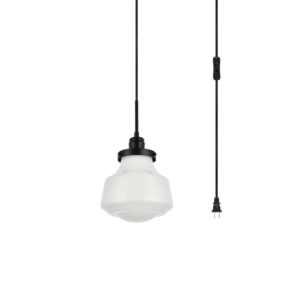 Lyle 1 Light Black And Frosted White Glass Plug In Pendant. Picture 2
