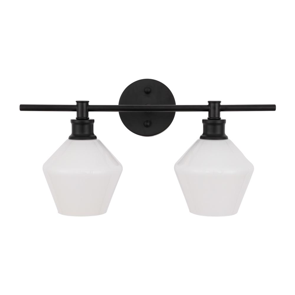 Gene 2 Light Black And Frosted White Glass Wall Sconce. Picture 10