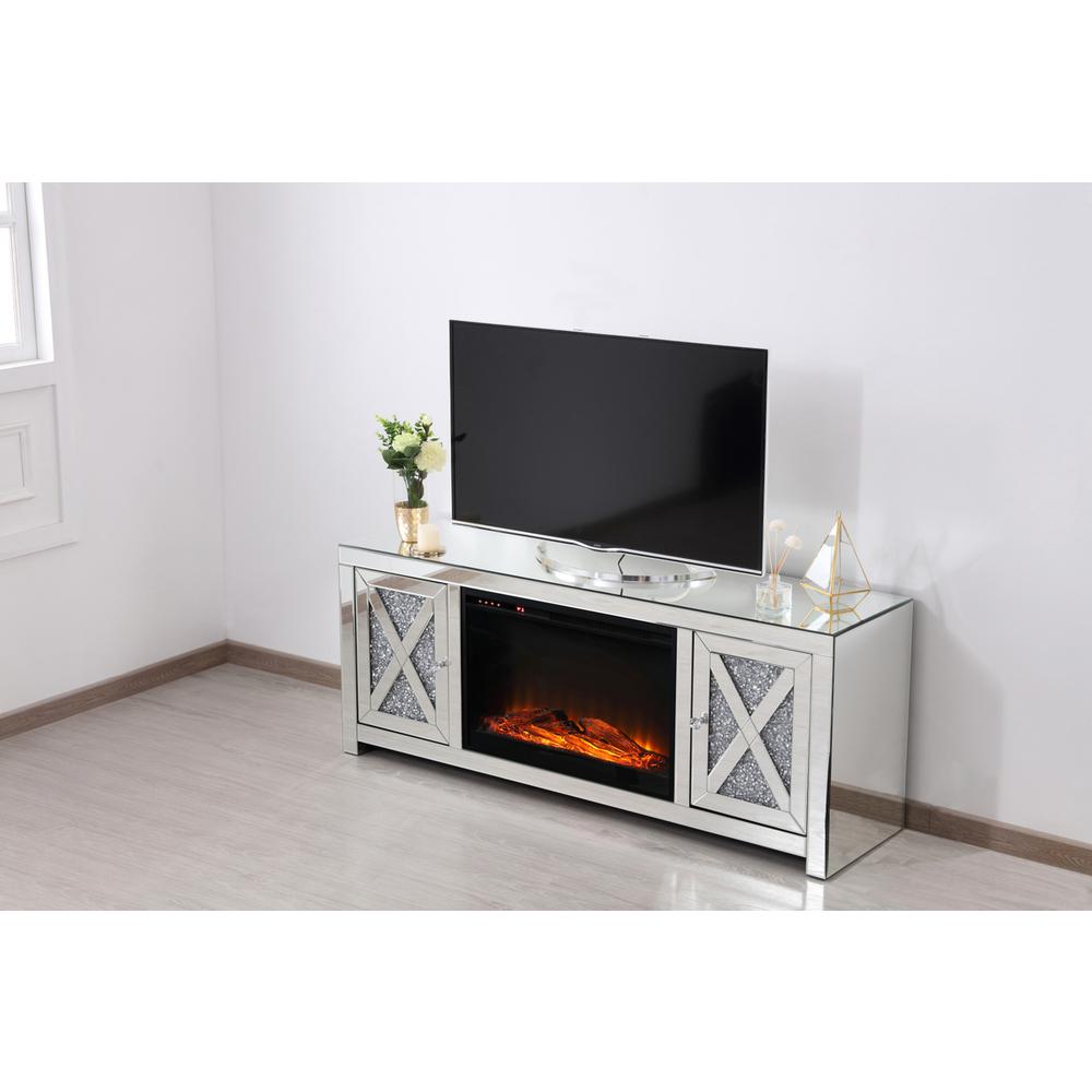 59 In. Crystal Mirrored Tv Stand With Wood Log Insert Fireplace. Picture 3