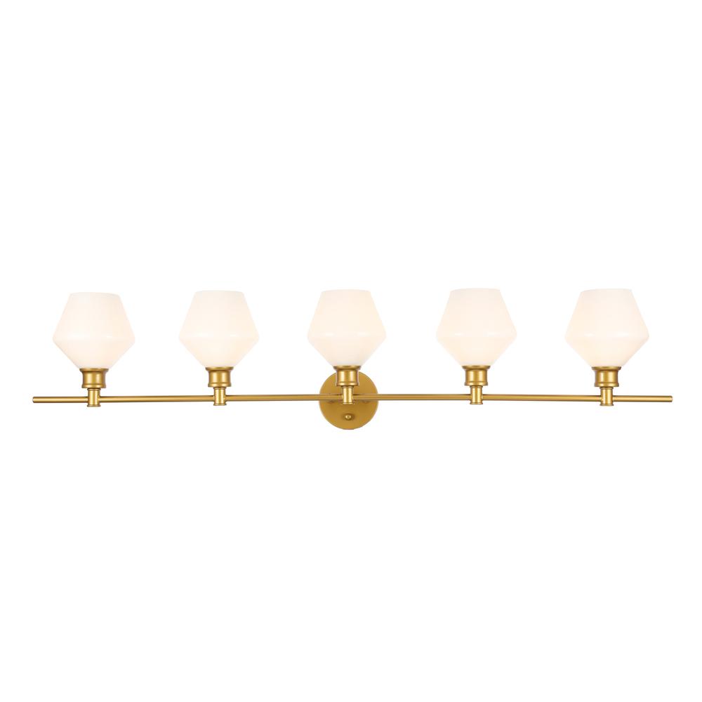 Gene 5 Light Brass And Frosted White Glass Wall Sconce. Picture 1