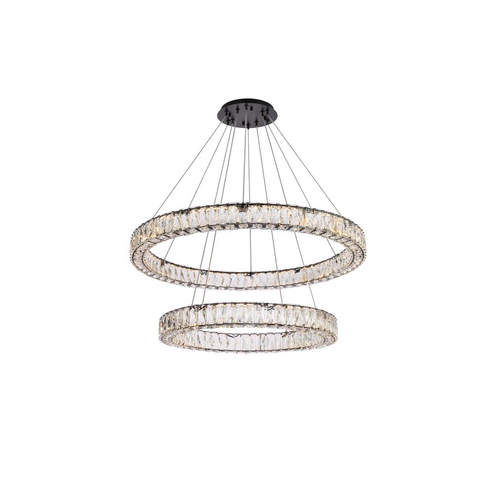 Monroe 36 Inch Led Double Ring Chandelier In Black. Picture 1