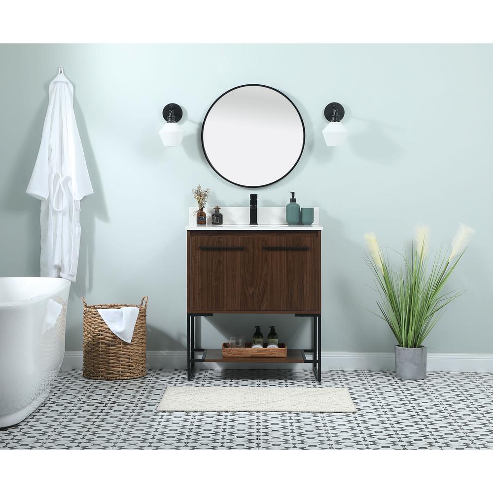 30 Inch Single Bathroom Vanity In Walnut With Backsplash. Picture 4
