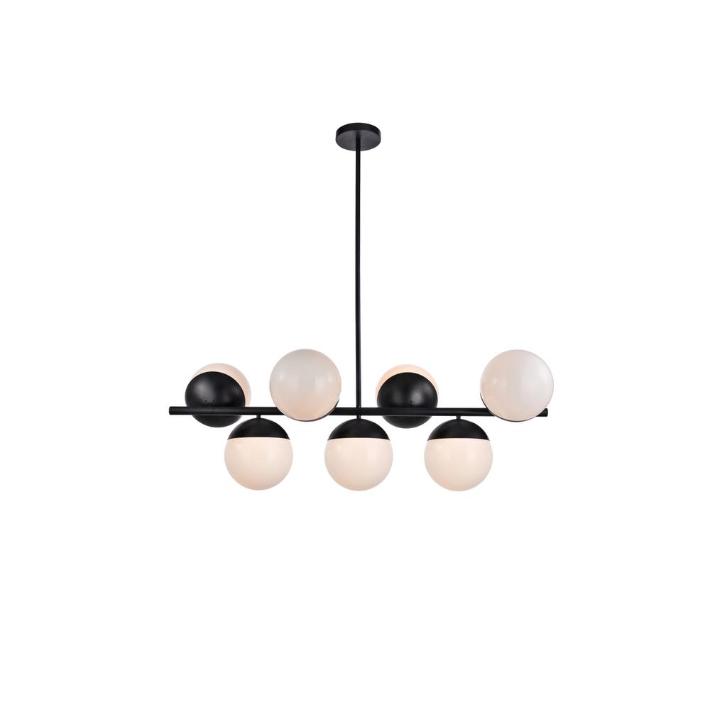 Eclipse 7 Lights Black Pendant With Frosted White Glass. Picture 1
